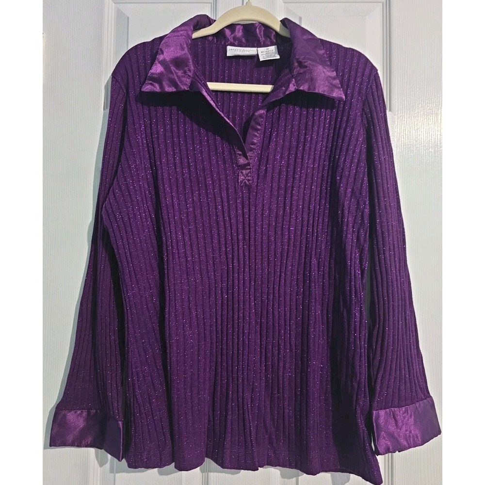Jaclyn Smith Womens Purple Collared Long Sleeve Pullover Sweater Size 1X